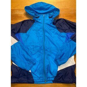 Vintage Nike Windbreaker Jacket Mens Size M Blue & White Colorblock Hooded Full